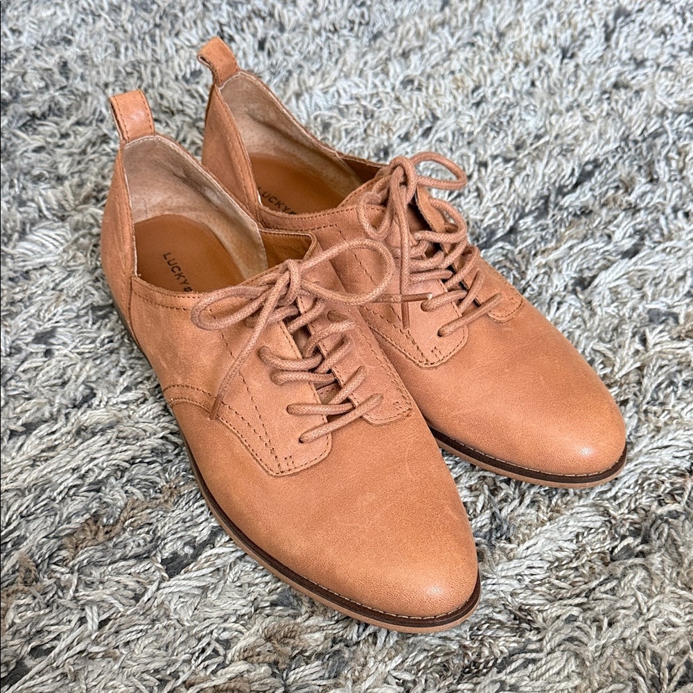 Lucky Brand LP-EFINNIA Brown Lace-Up LEATHER OXFORDS Shoes SZ 9.5 - Picture 1 of 9